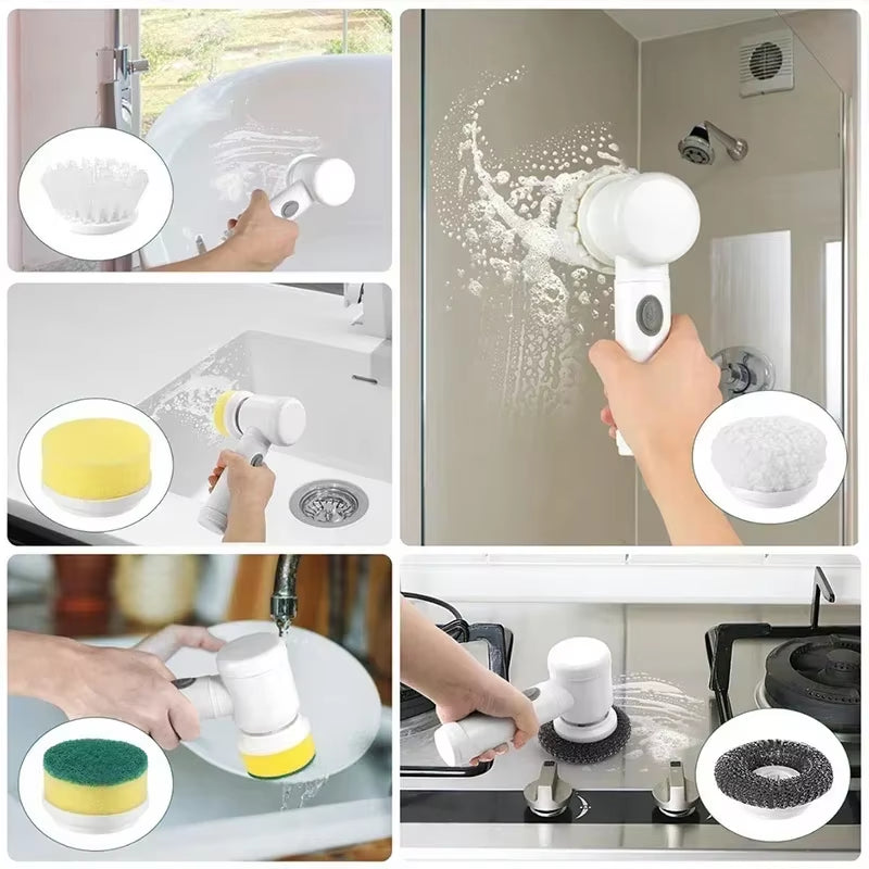 5 In1 Electric Spin Scrubber, Spin Scrubber with 5 Replaceable Brush Heads Bathroom Cleaning Brush,Power Electric Cleaning Brush