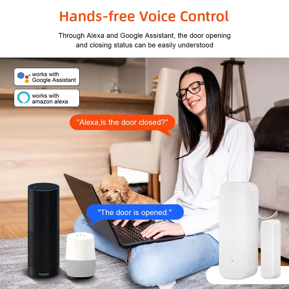 Zigbee or Wifi Window Door Sensor with Battery Tuya Smart Home Security Alarm System Voice Control via Alexa Google Home Smart