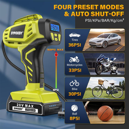 Tire Inflator Portable Air Compressor,Digital Cordless Tire Inflator,2X Faster Car Tire Pump with 20V Rechargeable Battery,Dual Power Supply Modes,Air Pump for Car Tires,E-Bike Etc.