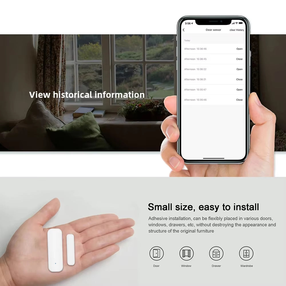 Zigbee or Wifi Window Door Sensor with Battery Tuya Smart Home Security Alarm System Voice Control via Alexa Google Home Smart
