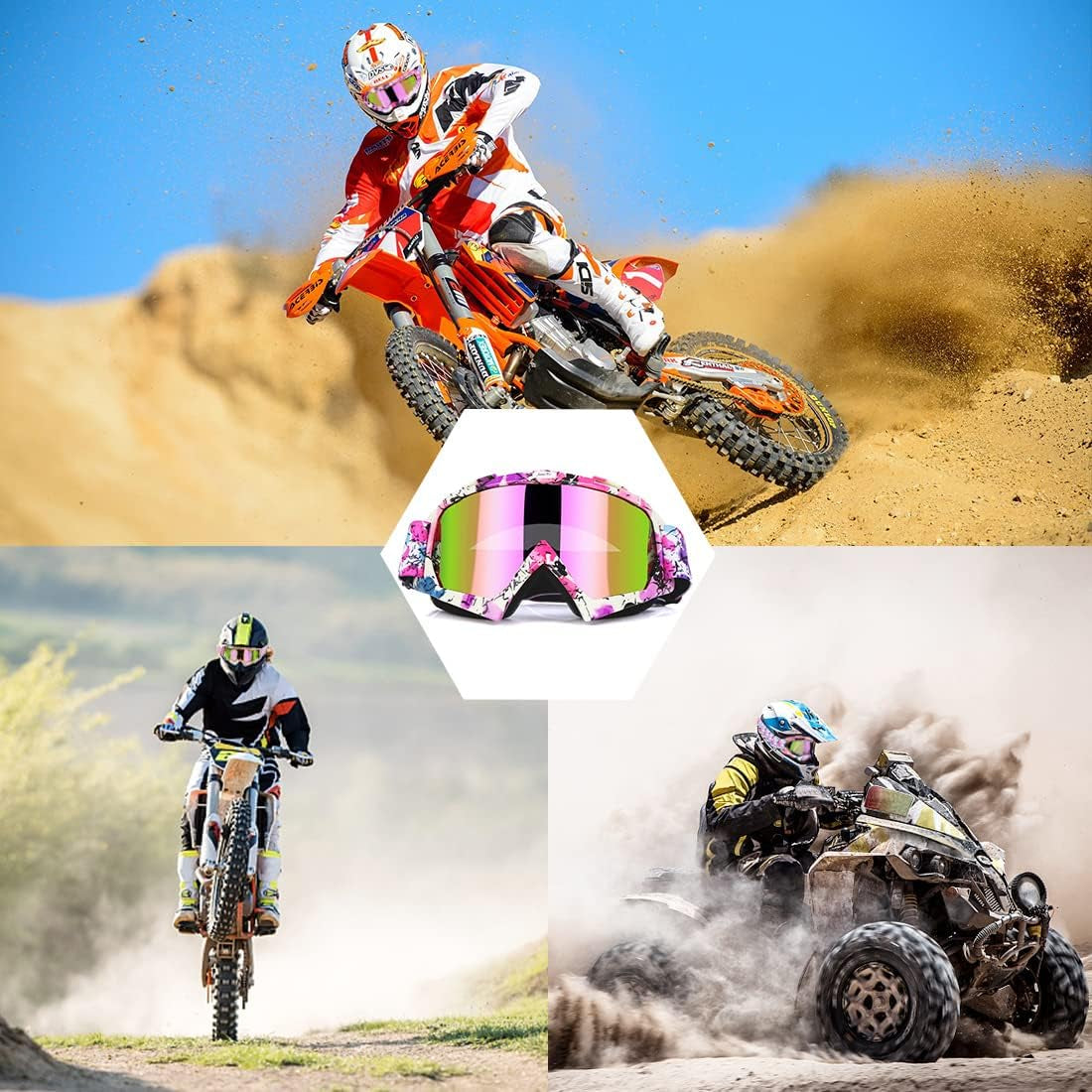 Motocross Goggles - ATV Dirt Bike Motorcycle UTV MX Offroad Riding Goggles with anti UV, Dustproof, anti Fog Lenses for Men, Women, Youth & Kids