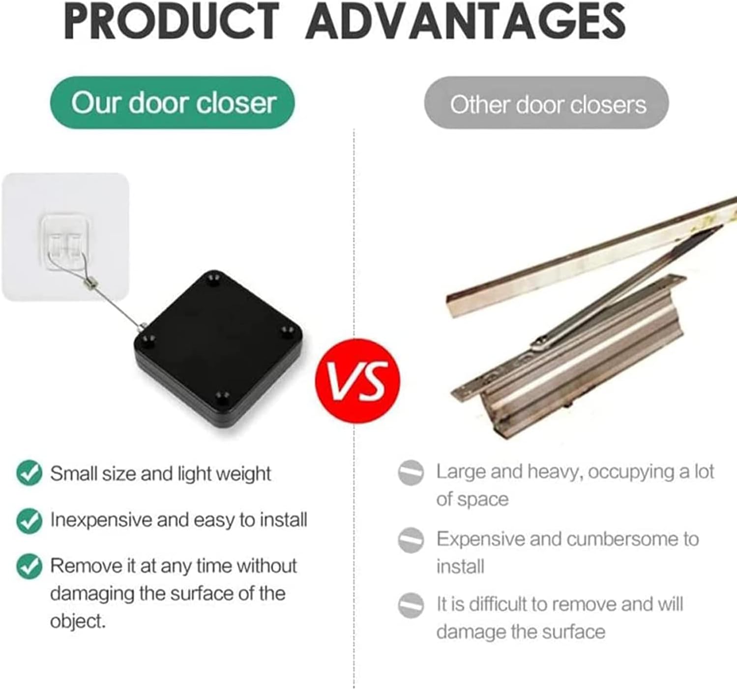 SHIMIDO Ferme-Porte Automatique Rétractable, Installation Sans Outil, Puissance 1.5kg, Universel et Fiable