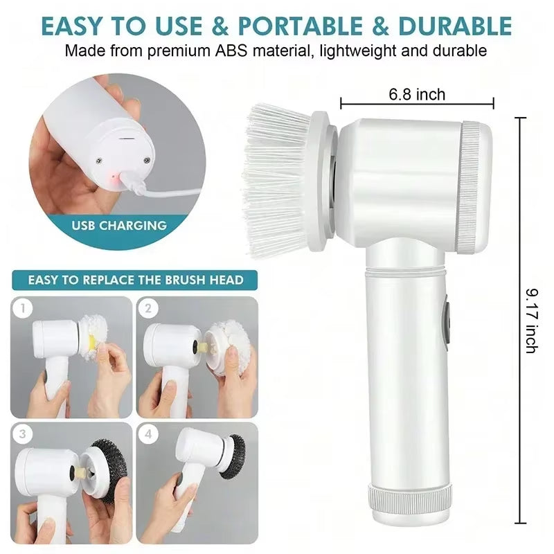 5 In1 Electric Spin Scrubber, Spin Scrubber with 5 Replaceable Brush Heads Bathroom Cleaning Brush,Power Electric Cleaning Brush