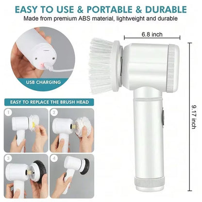 5 In1 Electric Spin Scrubber, Spin Scrubber with 5 Replaceable Brush Heads Bathroom Cleaning Brush,Power Electric Cleaning Brush
