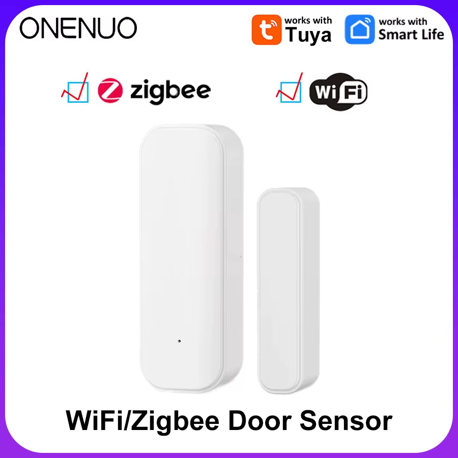 Zigbee or Wifi Window Door Sensor with Battery Tuya Smart Home Security Alarm System Voice Control via Alexa Google Home Smart