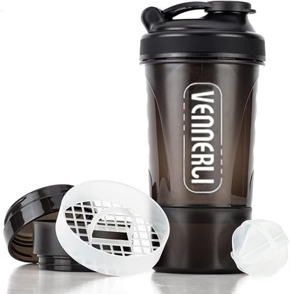 Protein Shaker Bottle 20Oz Shaker Cup with Ball Shaker Bottle for Protein Mixes 600Ml Gym Water Bottle with Storage Bpa-Free Sports Water Bottle for Fitness, Traveling, Indoor and Outdoor Activity (Black)