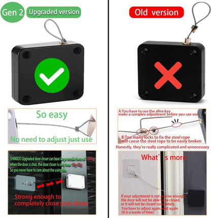 SHIMIDO Ferme-Porte Automatique Rétractable, Installation Sans Outil, Puissance 1.5kg, Universel et Fiable