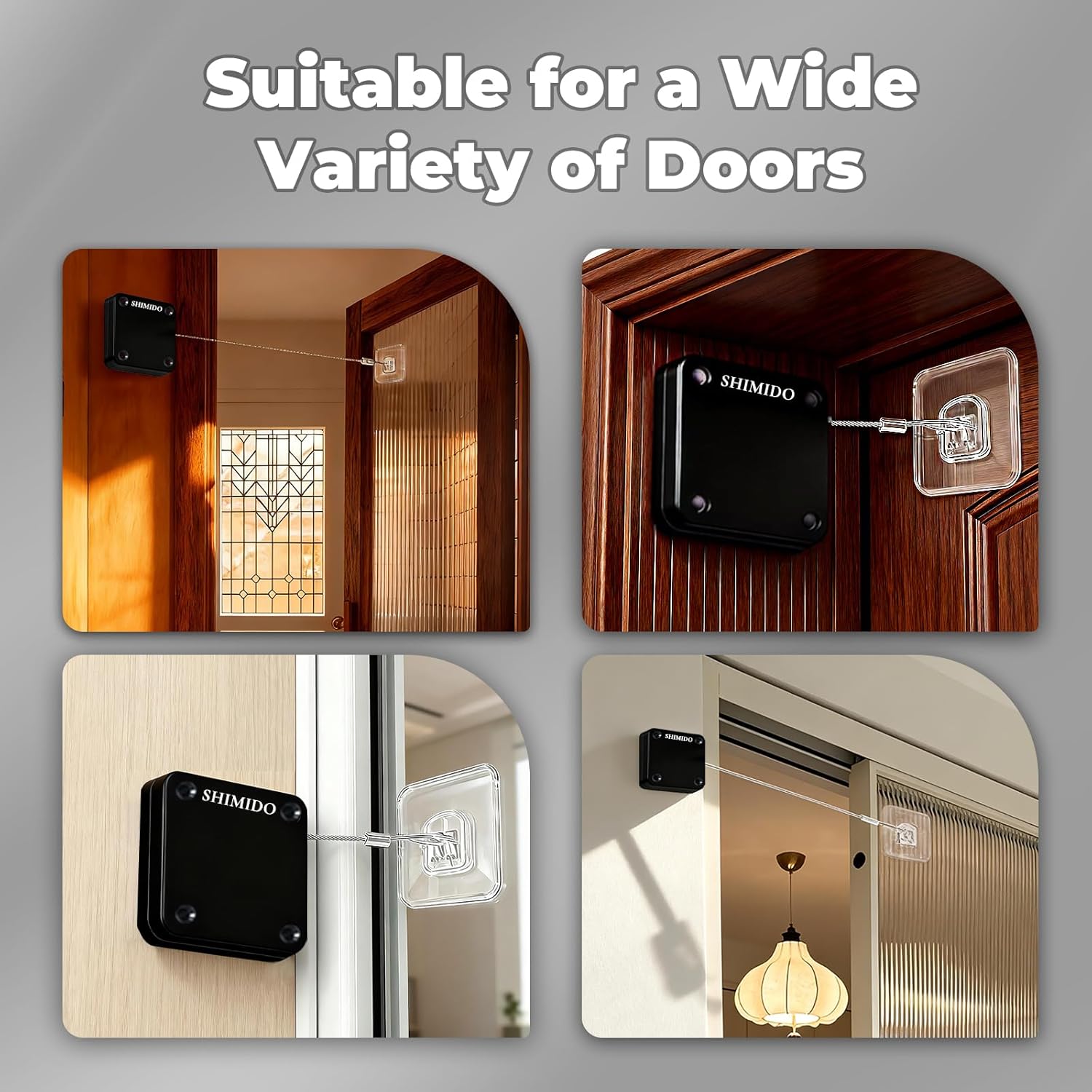 SHIMIDO Ferme-Porte Automatique Rétractable, Installation Sans Outil, Puissance 1.5kg, Universel et Fiable