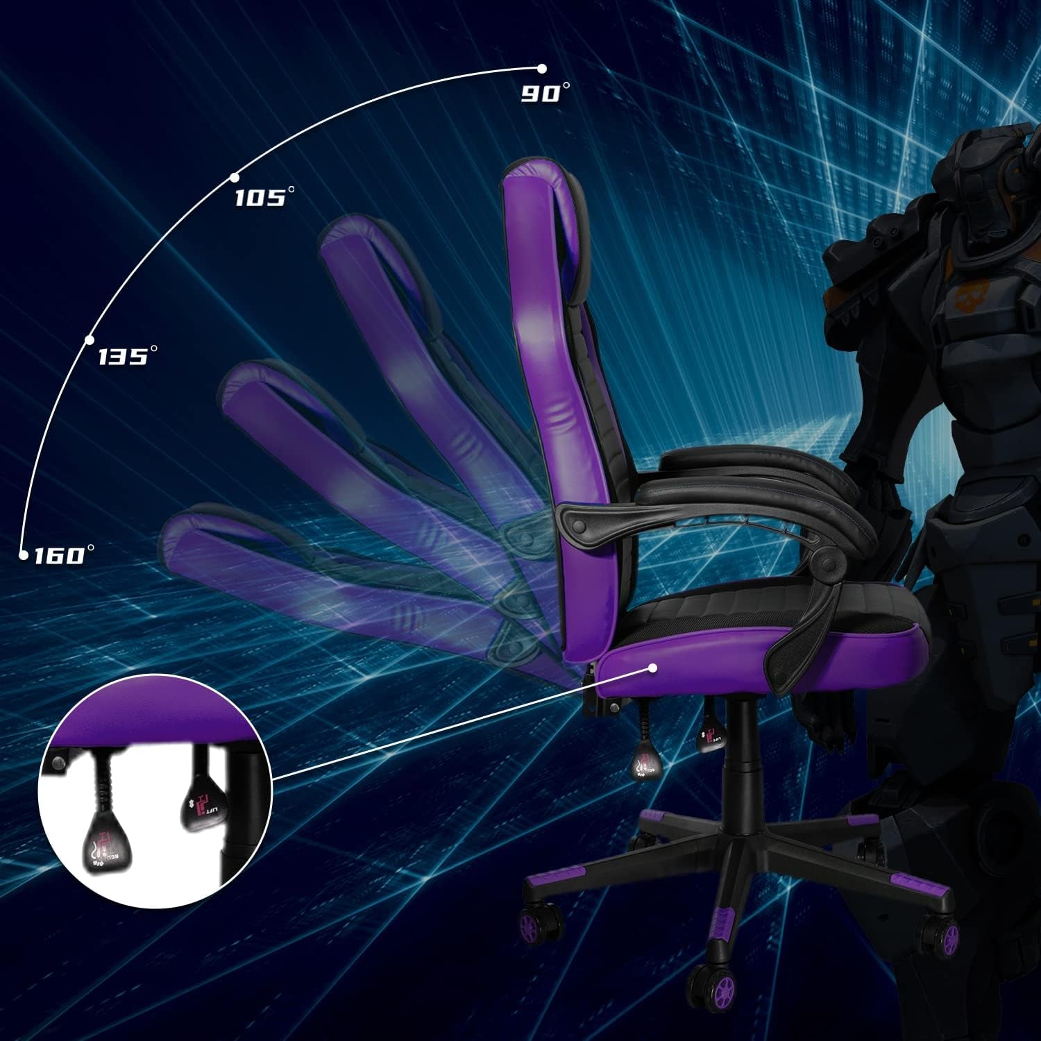 Ergonomic Gaming Chair, Computer Chairs for Adults Teens, Comfortable High Back Office Chair Desk Chair 350LBS, Video Game Chairs, Recliner Racing Gamer Chair Purple