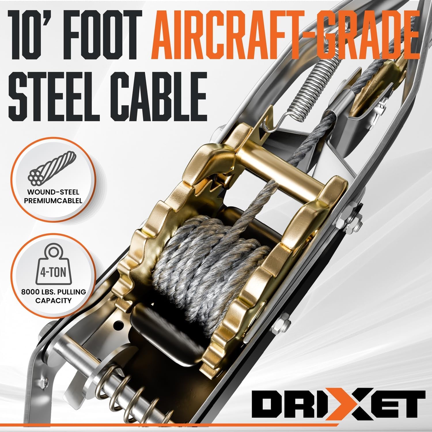 Come along Winch Heavy Duty - 4 Ton Power Puller Hand Winch with Cable and Pulley - Come along Tool - Power Cable Puller with Dual Gears Ratchet System for Easy Hand Pulling (3 Hooks)-