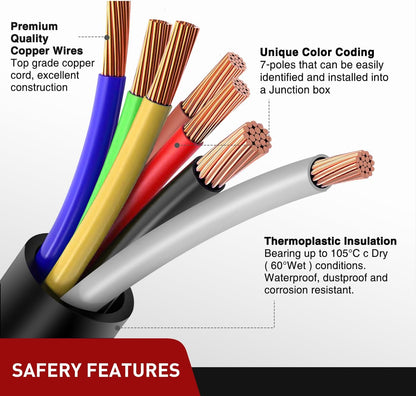 12Feet 7Way Heavy Duty 7 Pin Plug Inline Trailer Cord for Truck Camper Blade Molded RV Cable Wire Weatherproof & Corrosion Resistant-12Ft, 2 Years Warranty