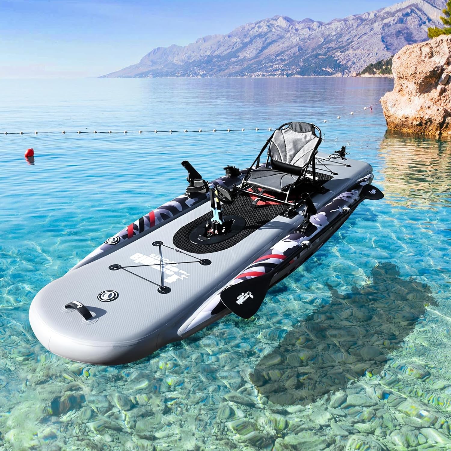Inflatable Fishing Kayak for Adults - 1 Person, Pedal Drive, Folding, with Movable Seat, Hand Pump & Paddle & Oxford Bag, 410Lbs Capacity