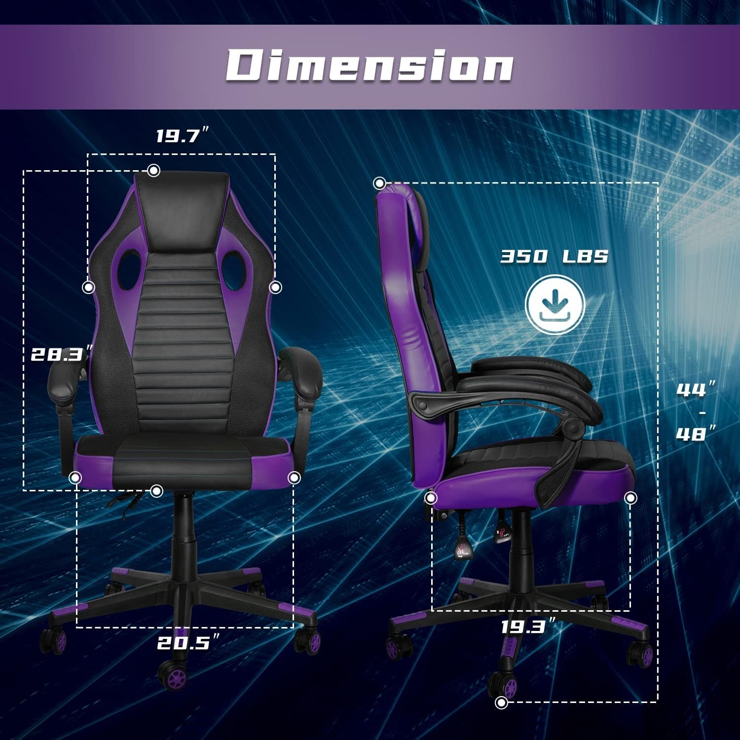 Ergonomic Gaming Chair, Computer Chairs for Adults Teens, Comfortable High Back Office Chair Desk Chair 350LBS, Video Game Chairs, Recliner Racing Gamer Chair Purple