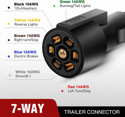 12Feet 7Way Heavy Duty 7 Pin Plug Inline Trailer Cord for Truck Camper Blade Molded RV Cable Wire Weatherproof & Corrosion Resistant-12Ft, 2 Years Warranty