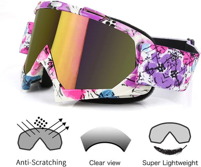 Motocross Goggles - ATV Dirt Bike Motorcycle UTV MX Offroad Riding Goggles with anti UV, Dustproof, anti Fog Lenses for Men, Women, Youth & Kids