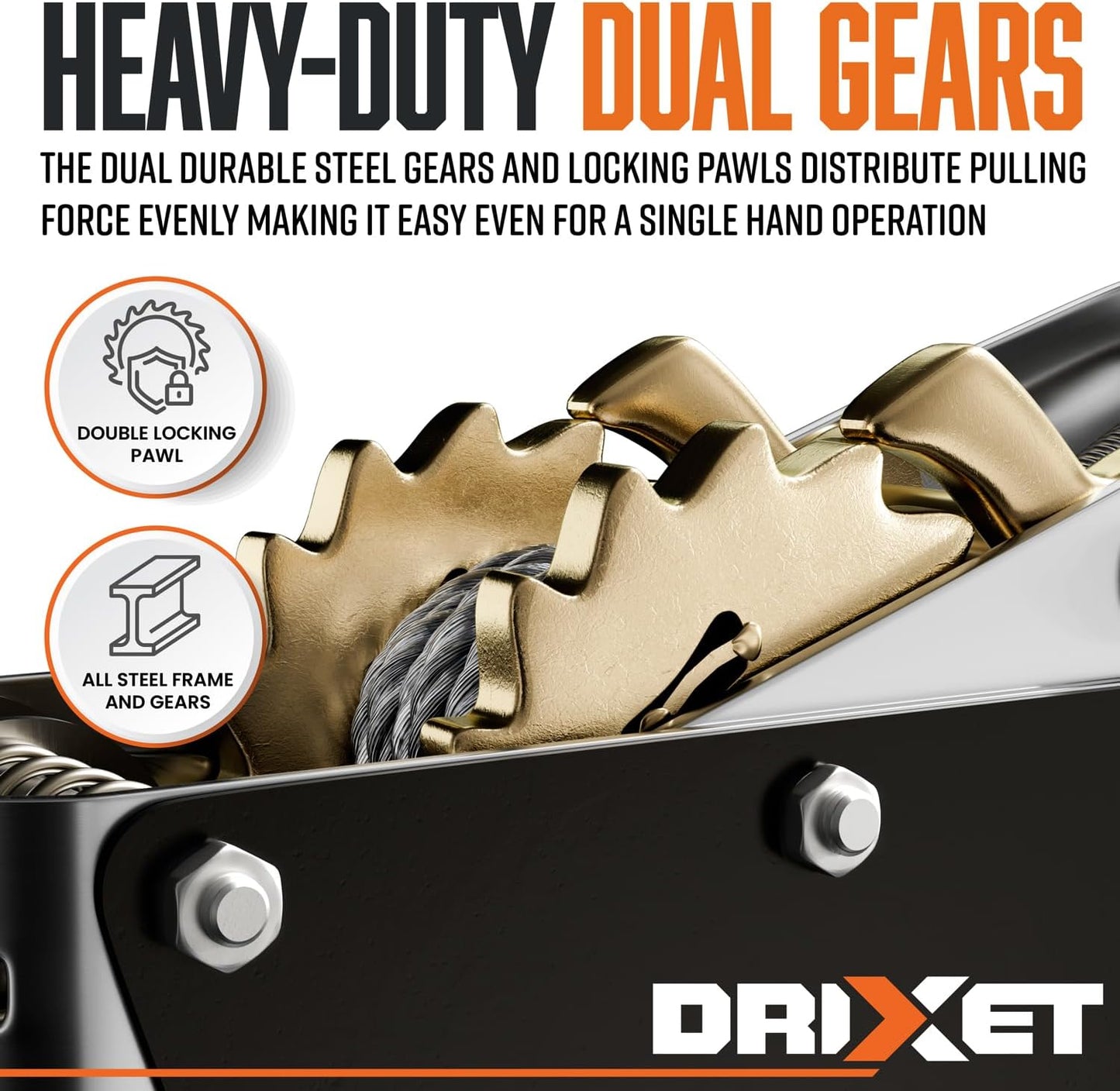 Come along Winch Heavy Duty - 4 Ton Power Puller Hand Winch with Cable and Pulley - Come along Tool - Power Cable Puller with Dual Gears Ratchet System for Easy Hand Pulling (3 Hooks)-