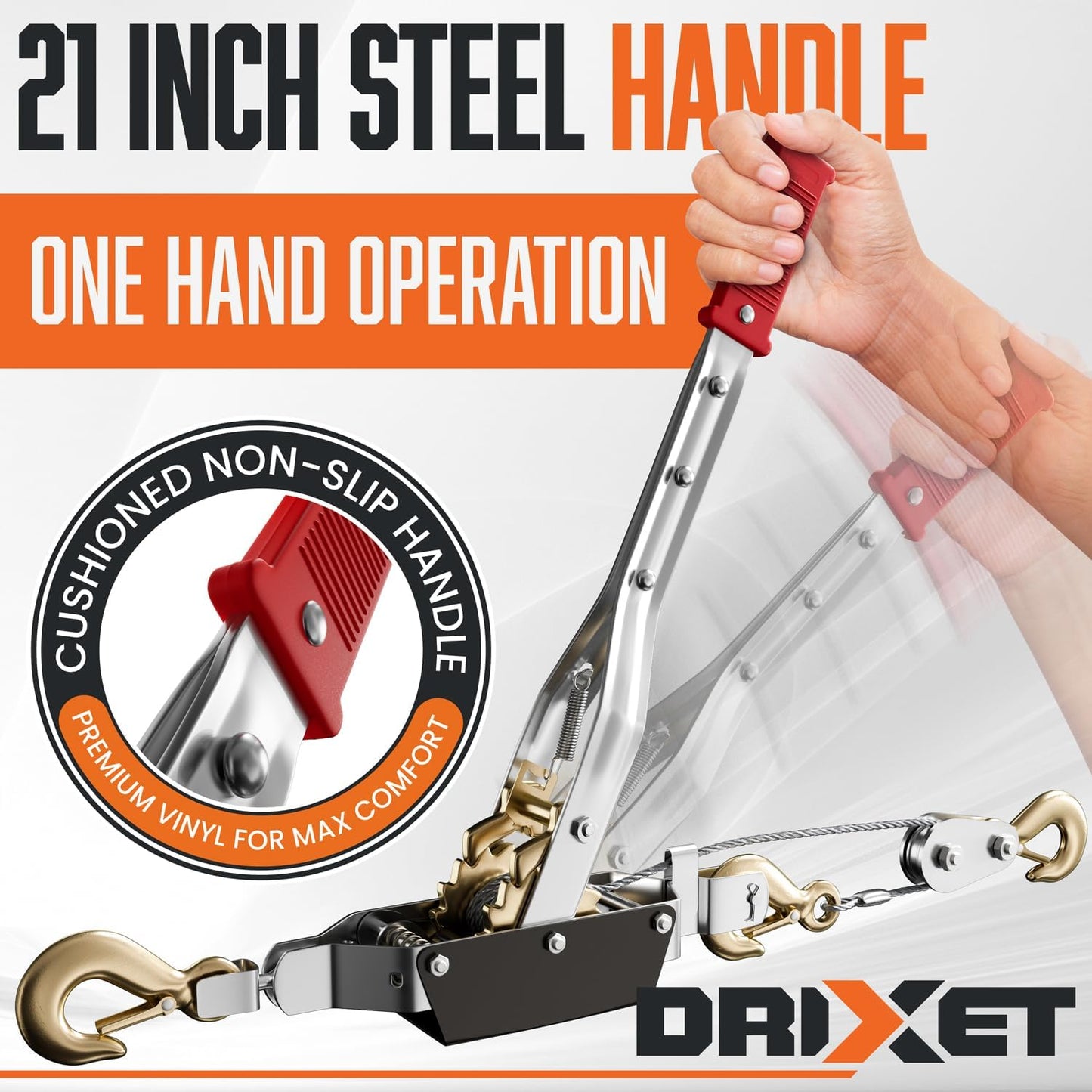 Come along Winch Heavy Duty - 4 Ton Power Puller Hand Winch with Cable and Pulley - Come along Tool - Power Cable Puller with Dual Gears Ratchet System for Easy Hand Pulling (3 Hooks)-