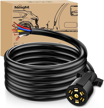 12Feet 7Way Heavy Duty 7 Pin Plug Inline Trailer Cord for Truck Camper Blade Molded RV Cable Wire Weatherproof & Corrosion Resistant-12Ft, 2 Years Warranty